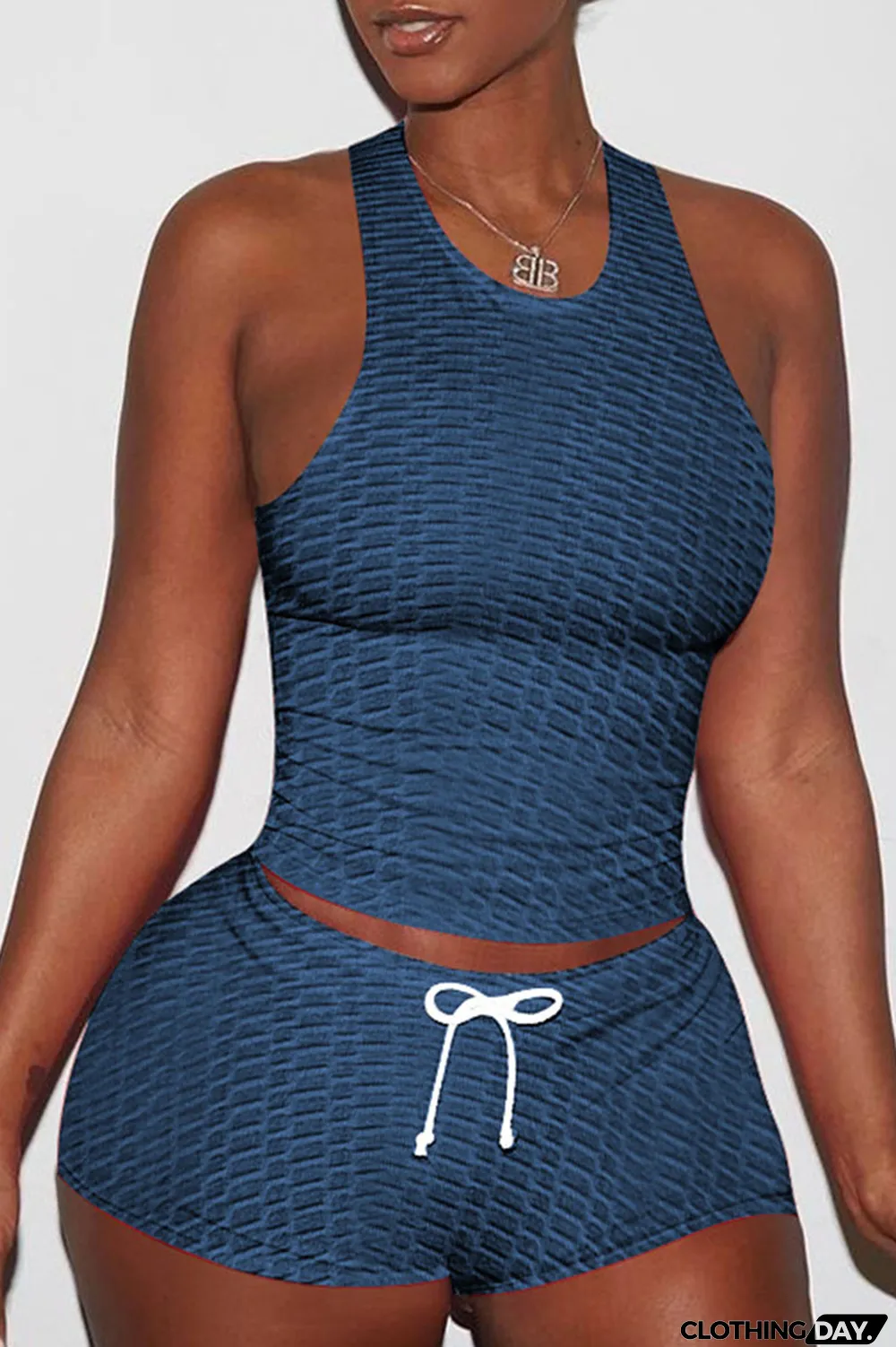 Black Sexy Sportswear Solid Patchwork Spaghetti Strap Sleeveless Two Pieces