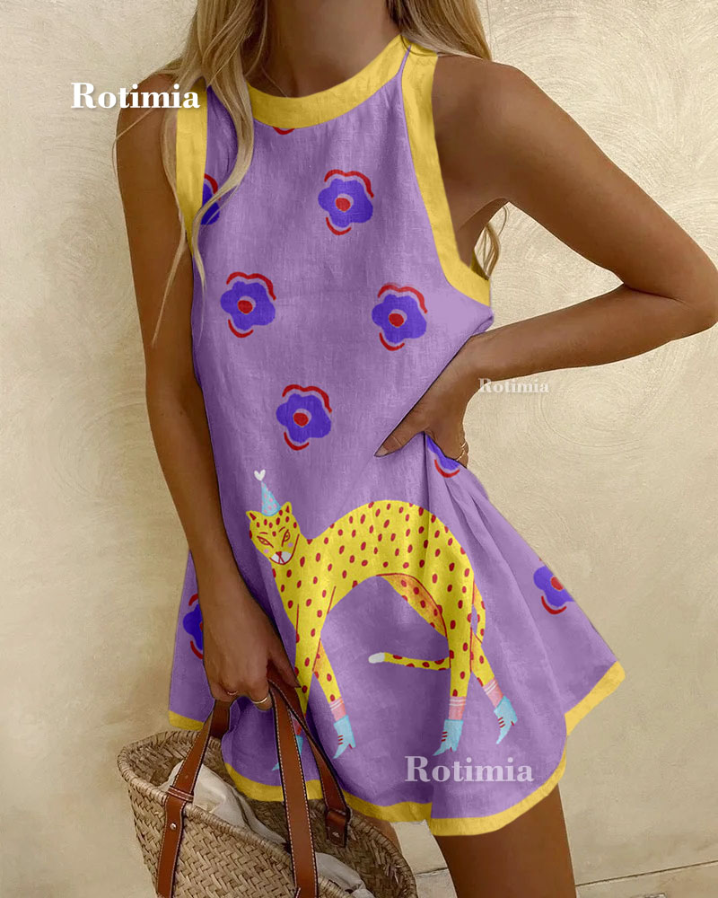 Flowers And Leopard Printed Dress