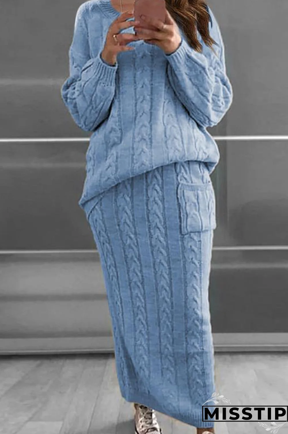 Apricot Fashion Casual Solid Patchwork O Neck Long Sleeve Two Pieces