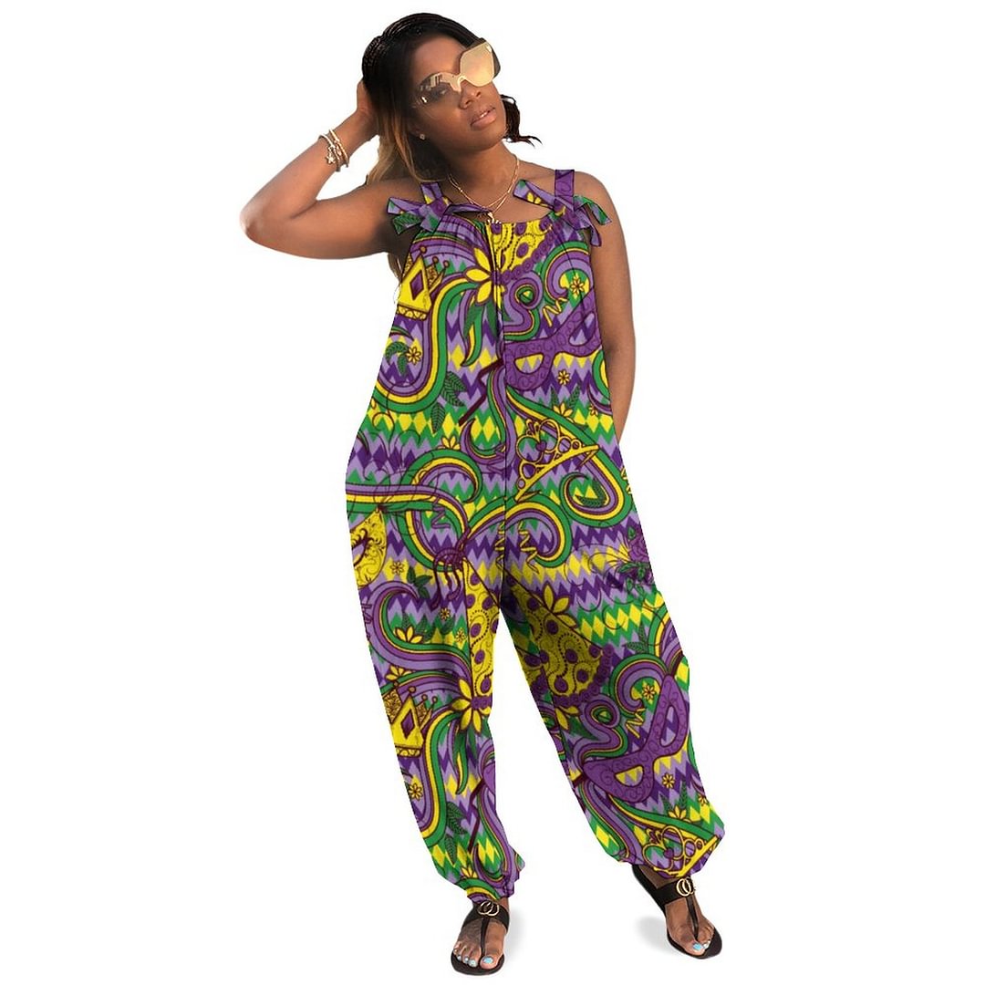 Mardi Gras Style Boho Vintage Loose Overall Corset Jumpsuit Without Top
