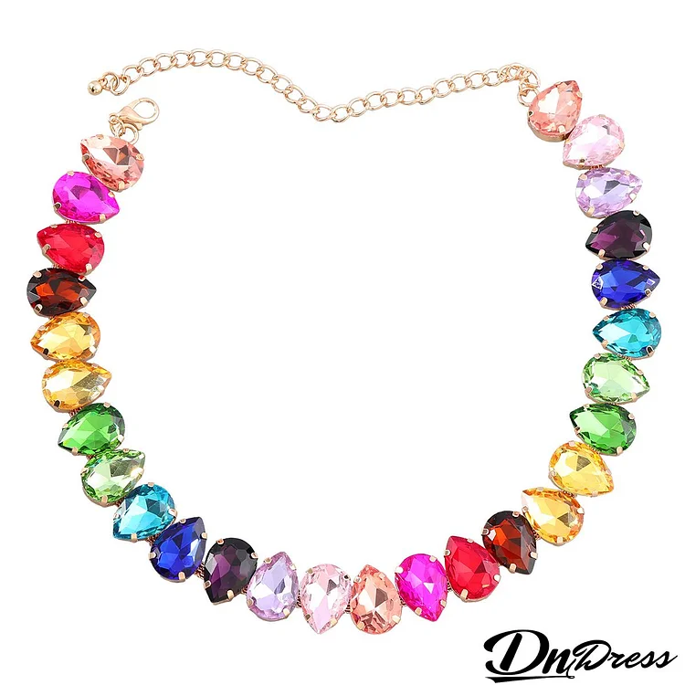 Women Fashion Drop Shaped Multicolor Rhinestones Necklace