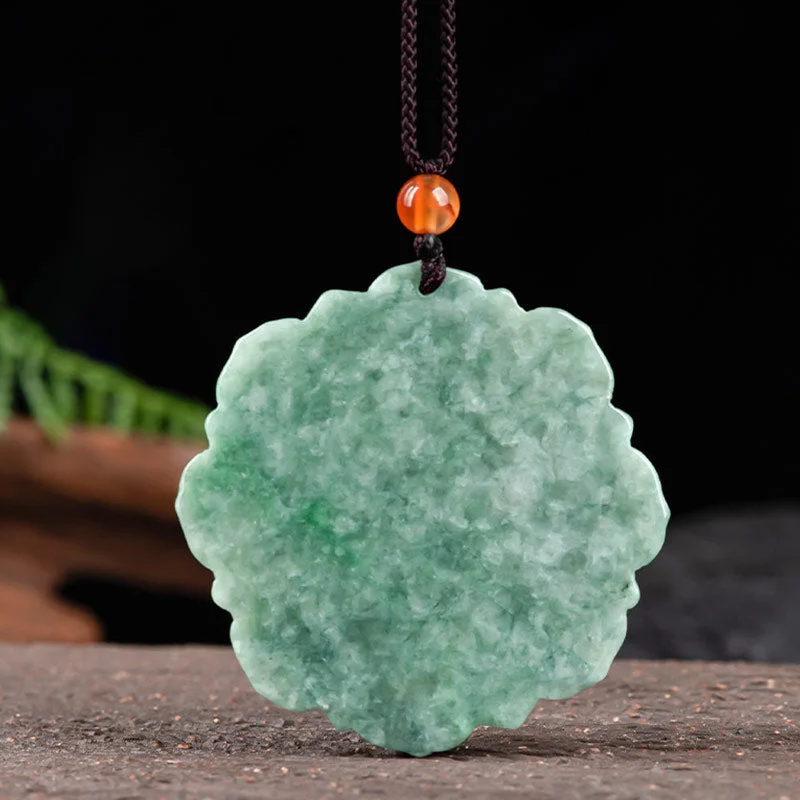 Lotus Pattern Jade Luck Prosperity Necklace Pendant