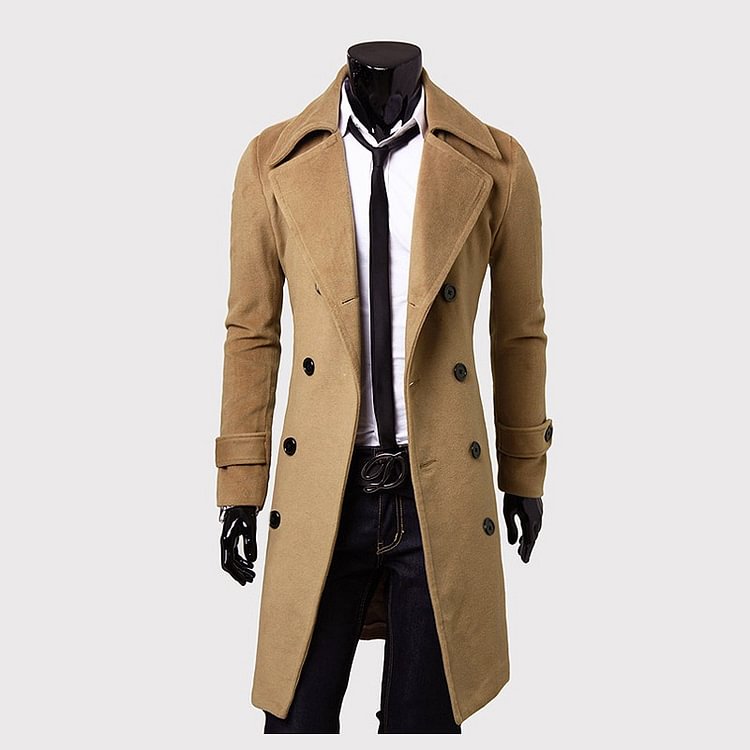 BrosWear Solid Color Classic Lapel Winter Trendy Coat
