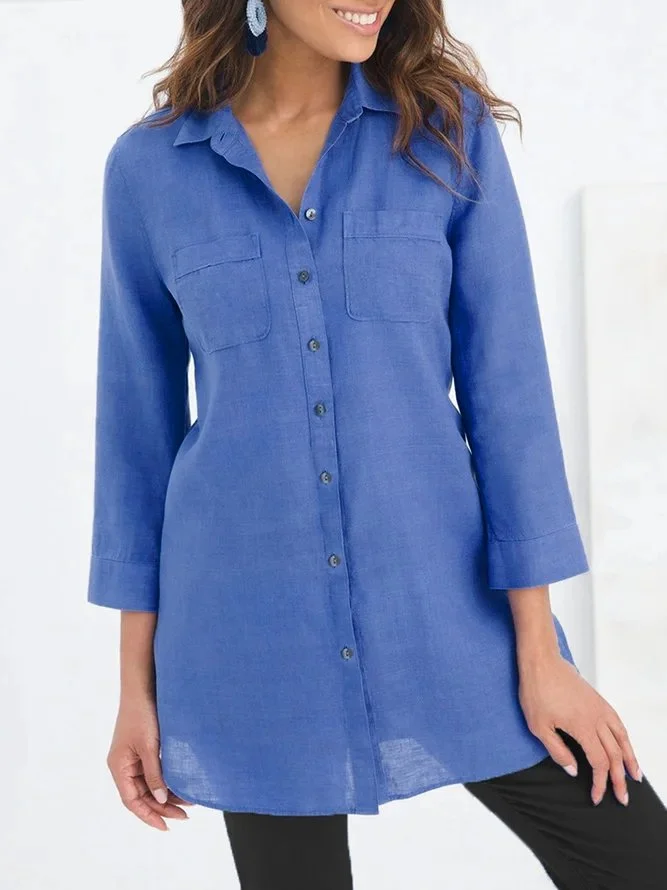 Basic Linen Shirt Collar Blouse