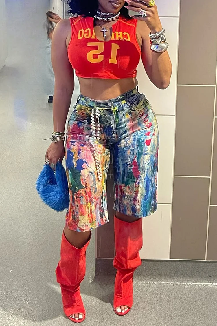 Plus Size Daily Multicolor Casual Pocket Denim Shorts