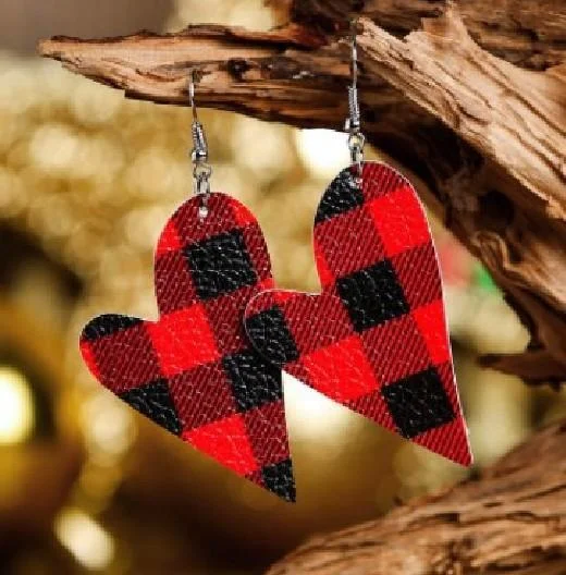 Valentine PU Plaid Heart Earrings