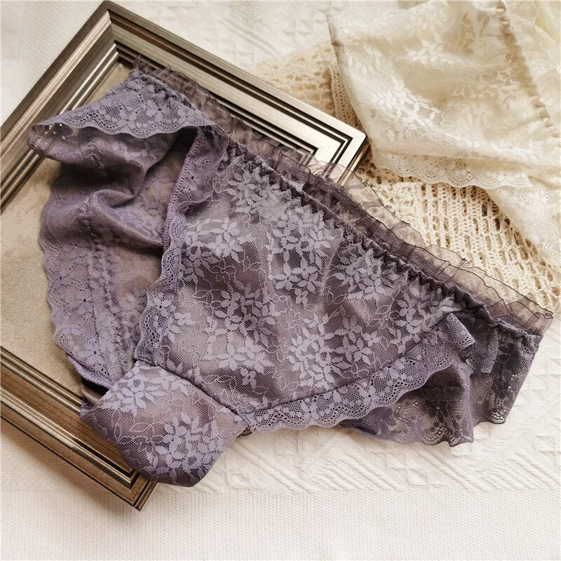 Billionm Perspective Fashion Mesh Solid Color Female Lace Sexy Panties High Open Low Waist Student Cute Breathable Underwear New