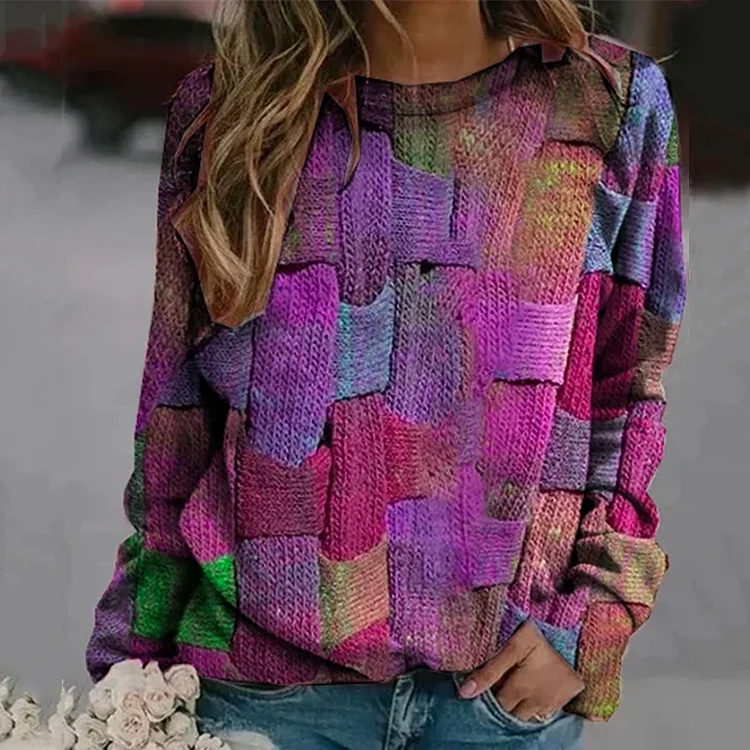 VChics Casual Color-block Printed Sweatshirt