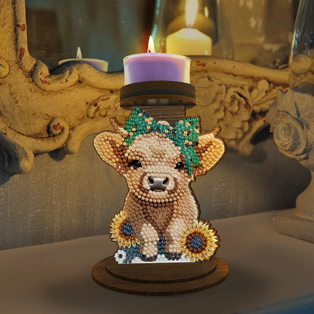 Wooden Highland Yak 5D DIY Diamond Painting Candle Holder Decor for Home Office