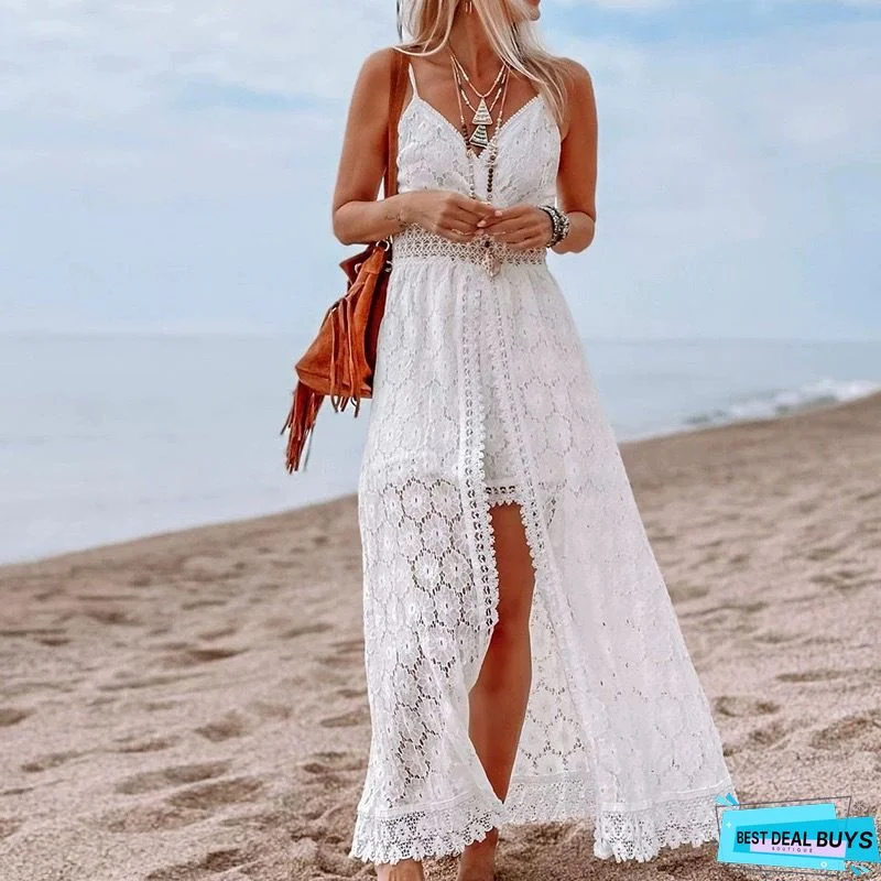 Ruffle Print Bohemian Resort Beach Dress