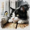 (Stamped/Counted) Cat And Bird-11CT Cross Stitch 40*40cm/15.75*15.75in