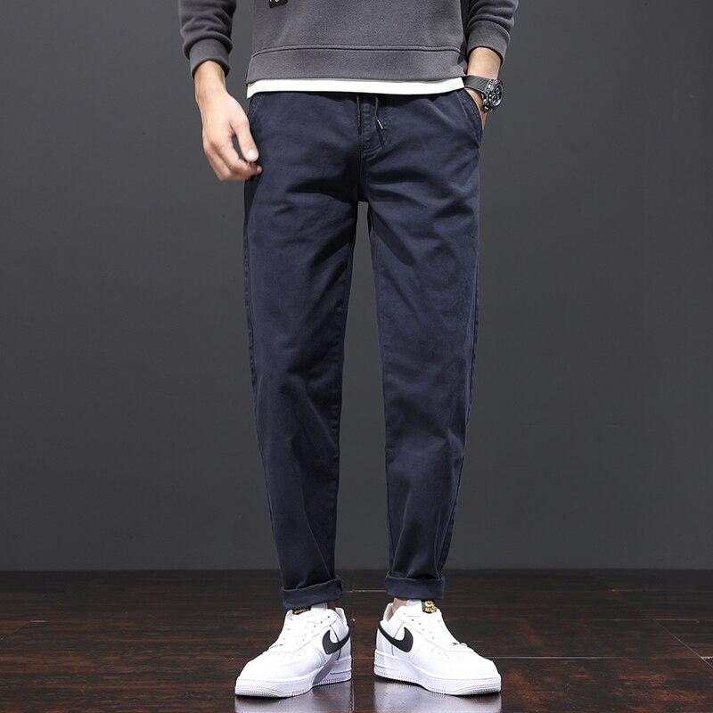 Mens Pants Cotton Casual Stretch Male Trousers Man Long Straight High Quality 4 Colors Plus Size Pant Suit 42 44 46 Cy9112