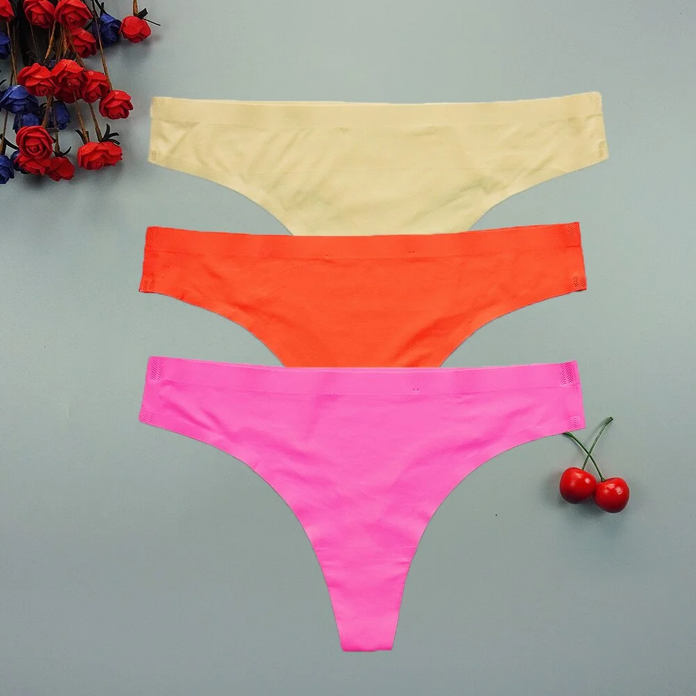Billionm Thong Panties Woman Seamless Underwear Sports T-back Soft Ice Silk low-Rise Girl Underpants Set 3 Pcs/lot S-XL Size
