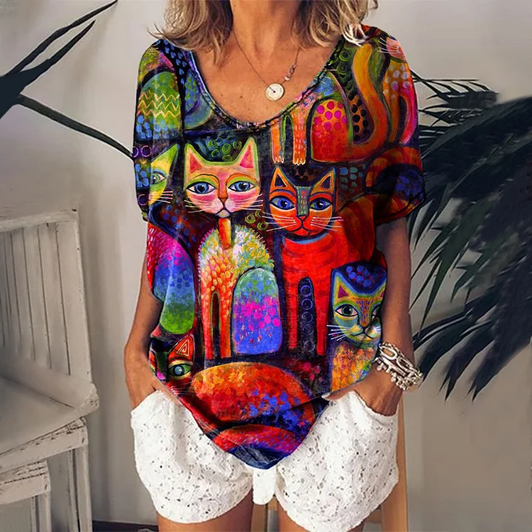 Casual Retro Cat T-Shirt