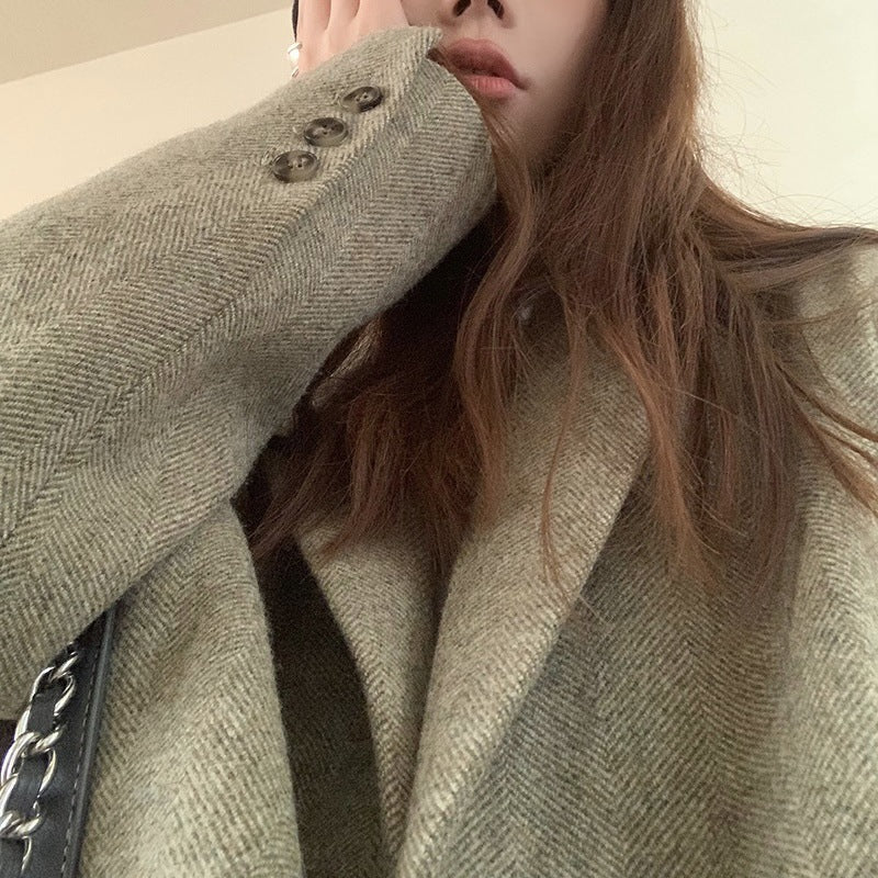 leapord halloween outfit Wool Variegated Single-Sided Woolen Suit Coat Women's Autumn and Winter Temperament Woolen Coat