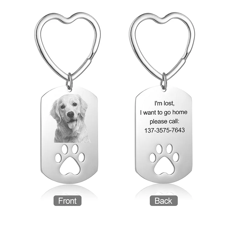 Personalized Pet Tag Keychain with Engraving Photo and Text Keychain