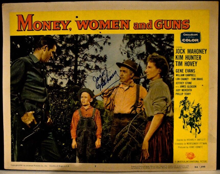 JOCK MAHONEY In-person Signed Lobby Card - Money, Women and Guns