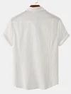 Men's Cotton Linen Solid Color Casual Loose Short Sleeve Shirt