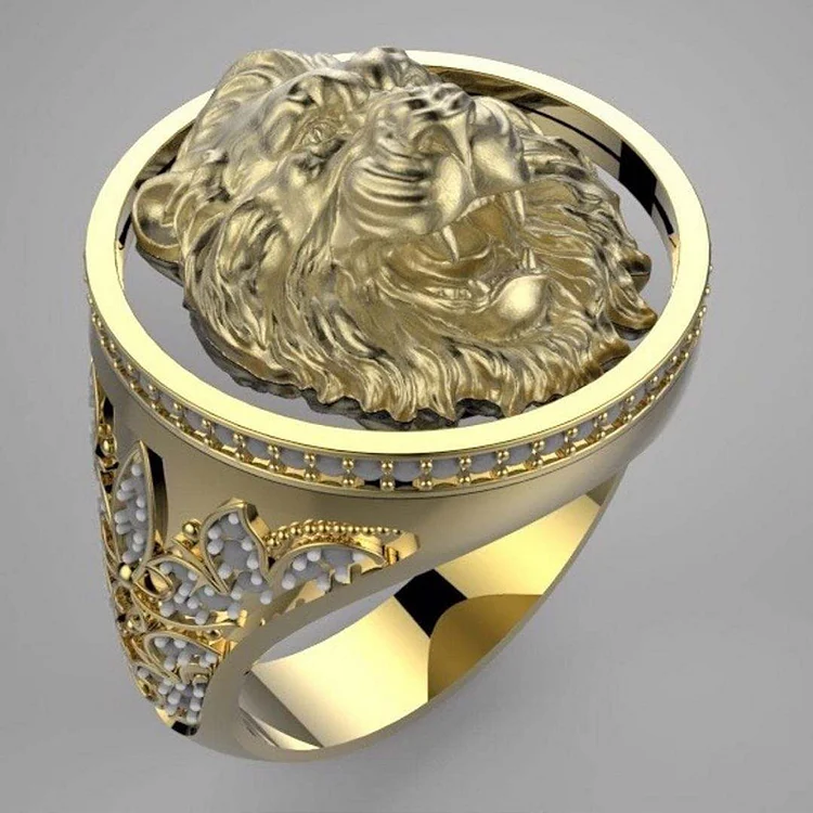 Lion Head Ring Punk Style Crystal Pattern Animal Ring for Men Party Fashion Jewelry
