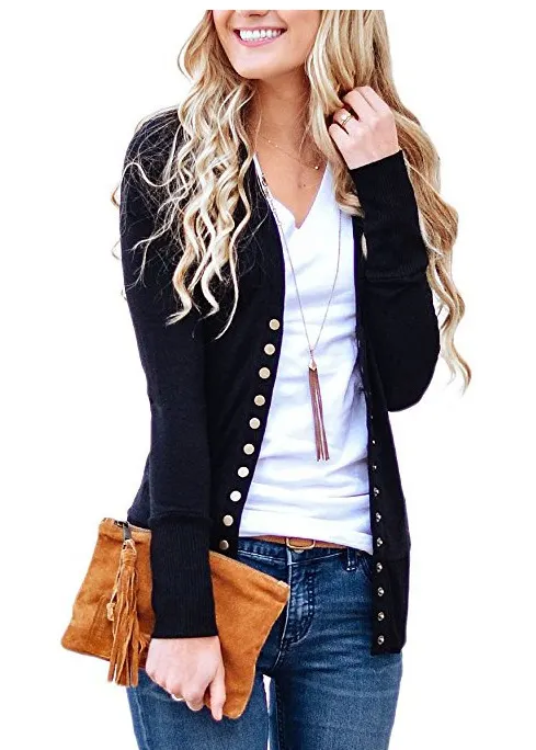 Churchf Churchf Hot Style Spring Wish Short Solid Color V-Neck Long Sleeve Button Cardigan Top
