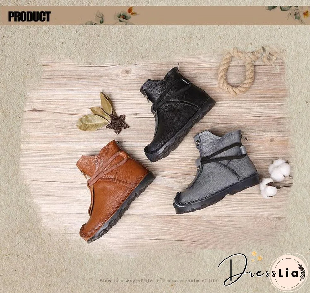 Women Genuine Leather High Quality Fashion Short Flats Ankle Boots