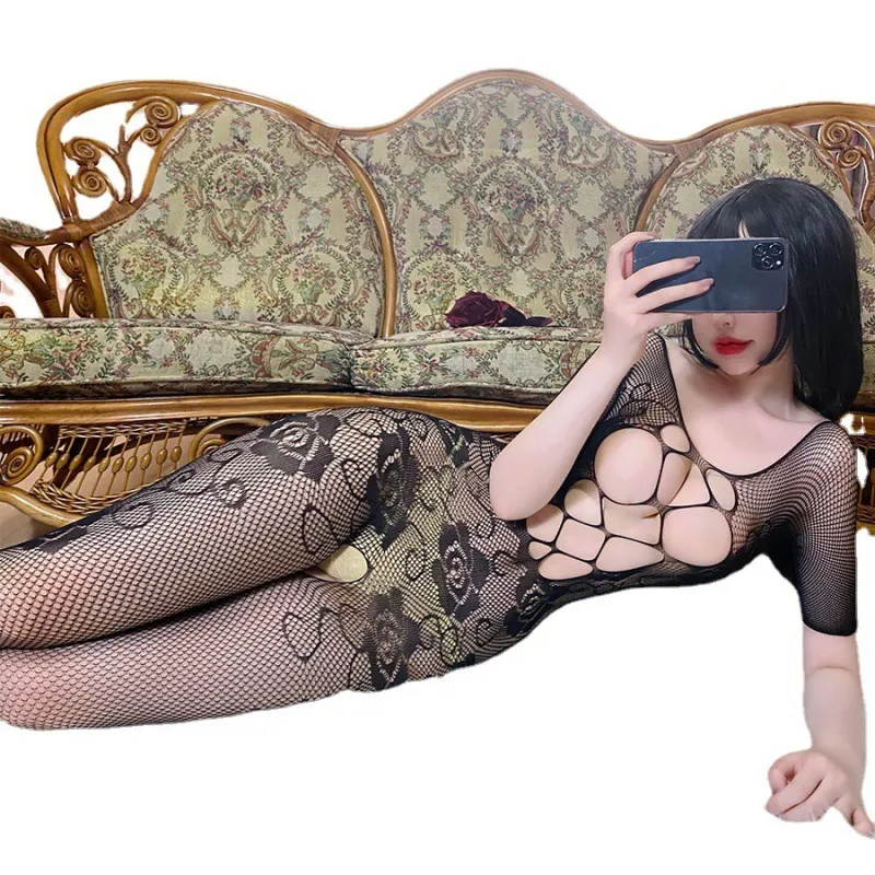 Churchf Sex Lingerie Sexy Conjoined Transparent Mesh Stockings Open Garter Socks Breast Milk Passion Set Seduction