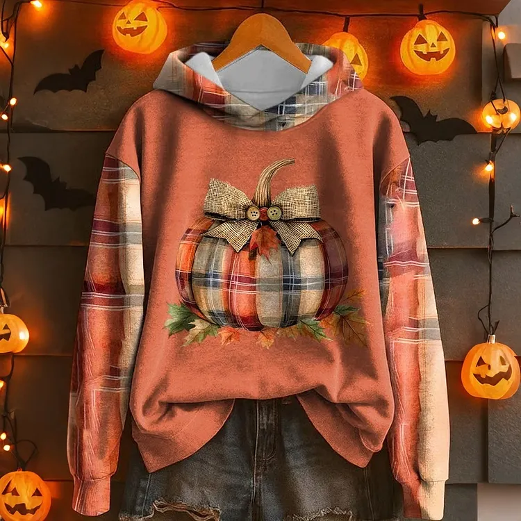 Women's Retro Halloween Pumpkin Pattern Casual Hoodie