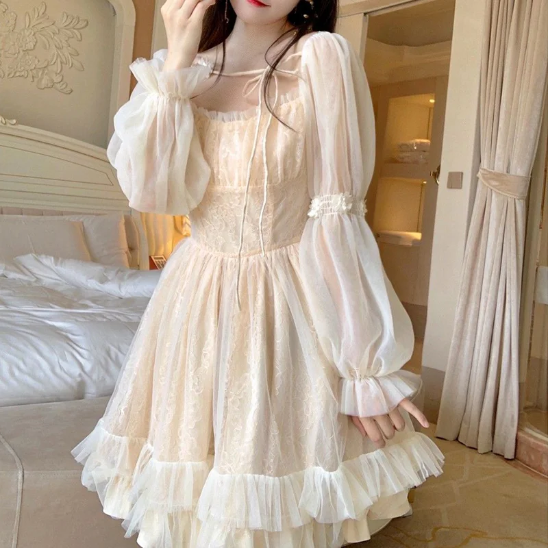 Lolita Kawaii Long Sleeves Vintage Y2k Mini Dress SP19054