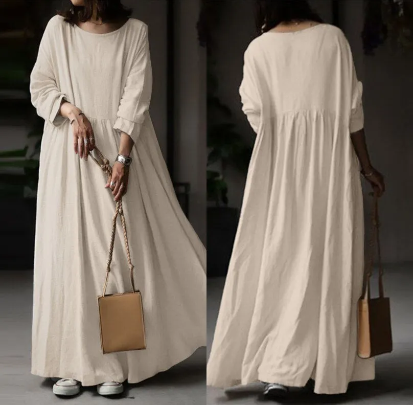 Women Elegant Maxi Long Dress ZANZEA 2022 Autumn Vintage Long Sleeve Solid Sundress Kaftan Femme Robe Vestidos  Baggy
