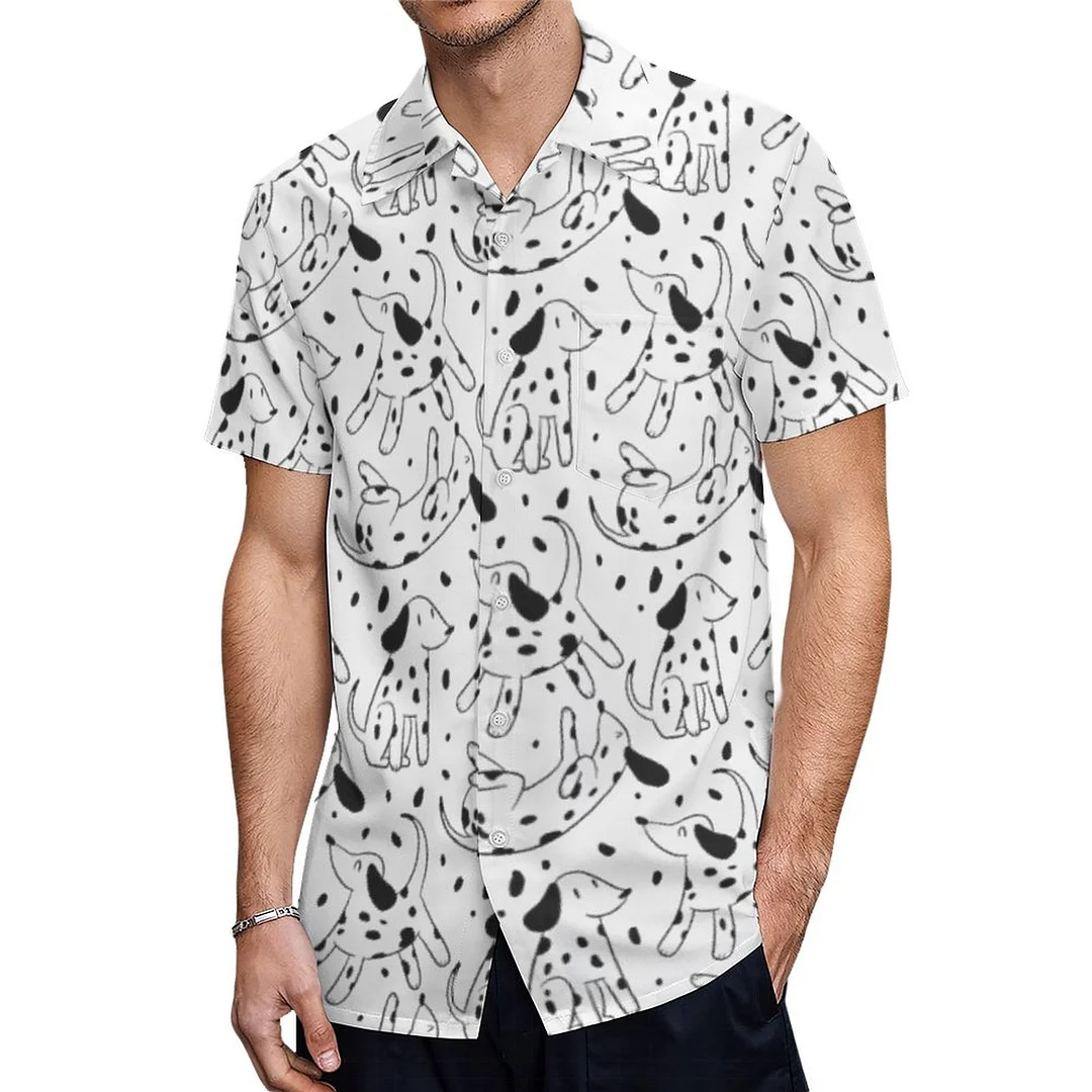 Short Sleeve Black White Dalmatian Paw Print Hawaiian Shirt Mens Button Down Plus Size Tropical Hawaii Beach Shirts
