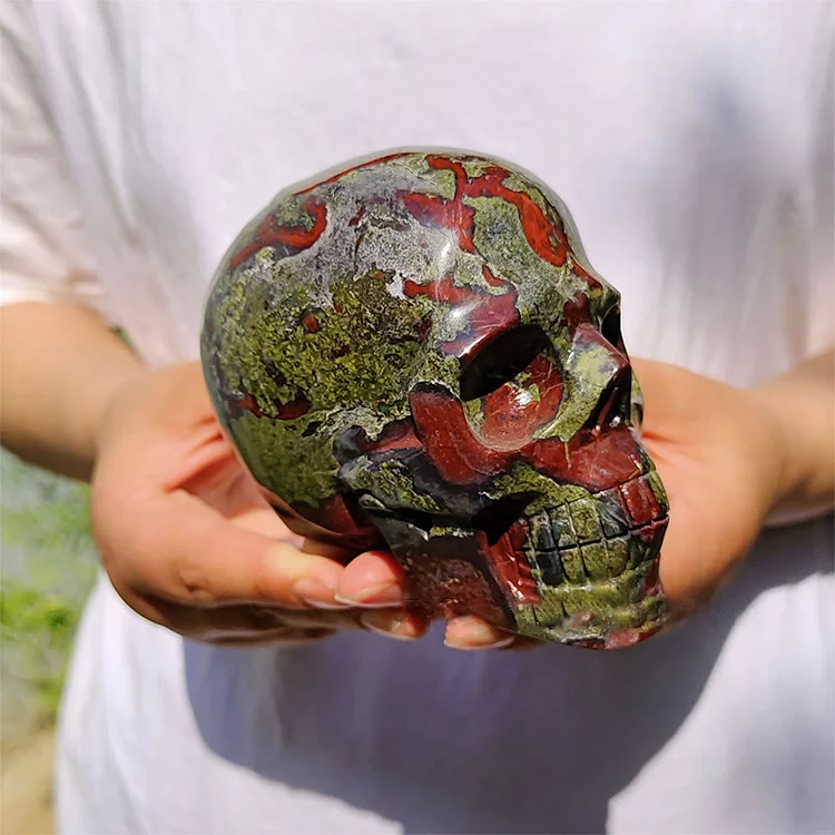 Olivenorma 10cm Dragon Blood Stone Gemstone Decoration Crystal Skull