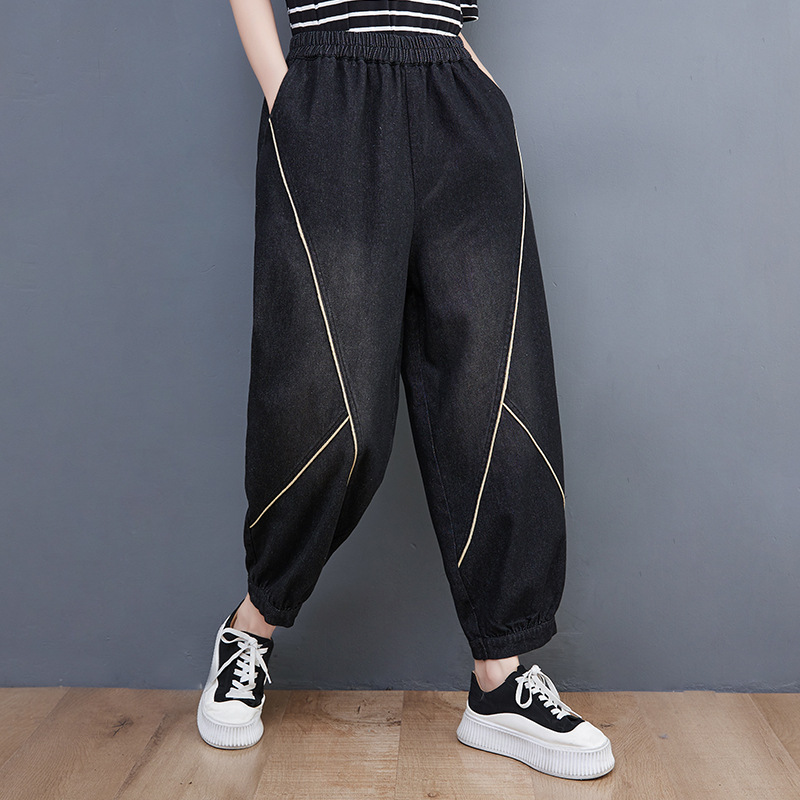 Literary Loose Splicing Denim Wide-Leg Pants