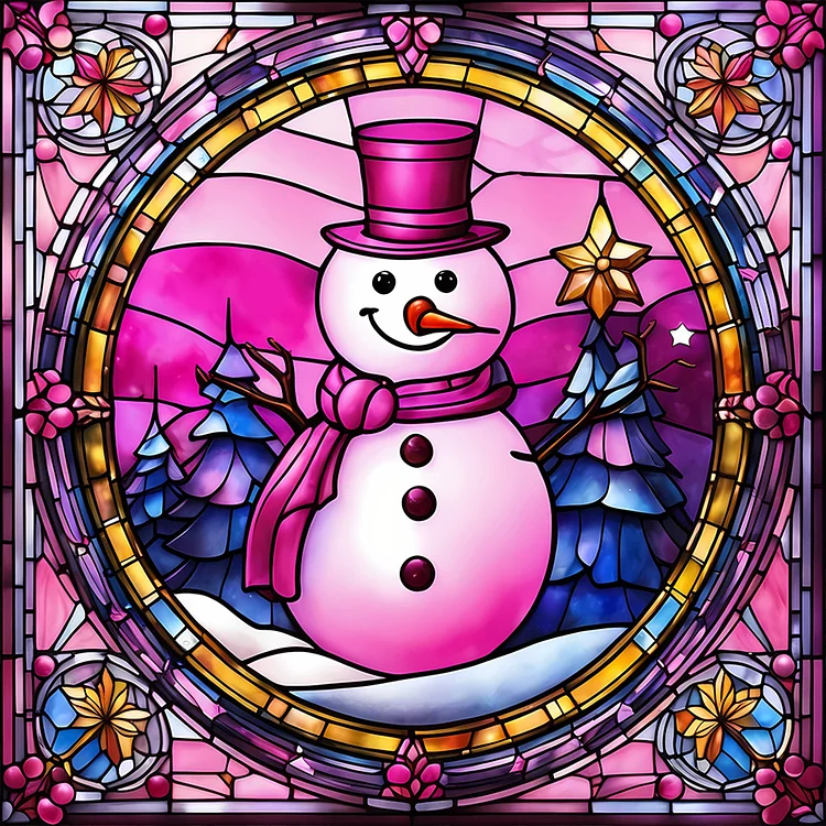 Full Round Diamond Painting - Christmas Glass Art - Pink Snowman 30*30CM