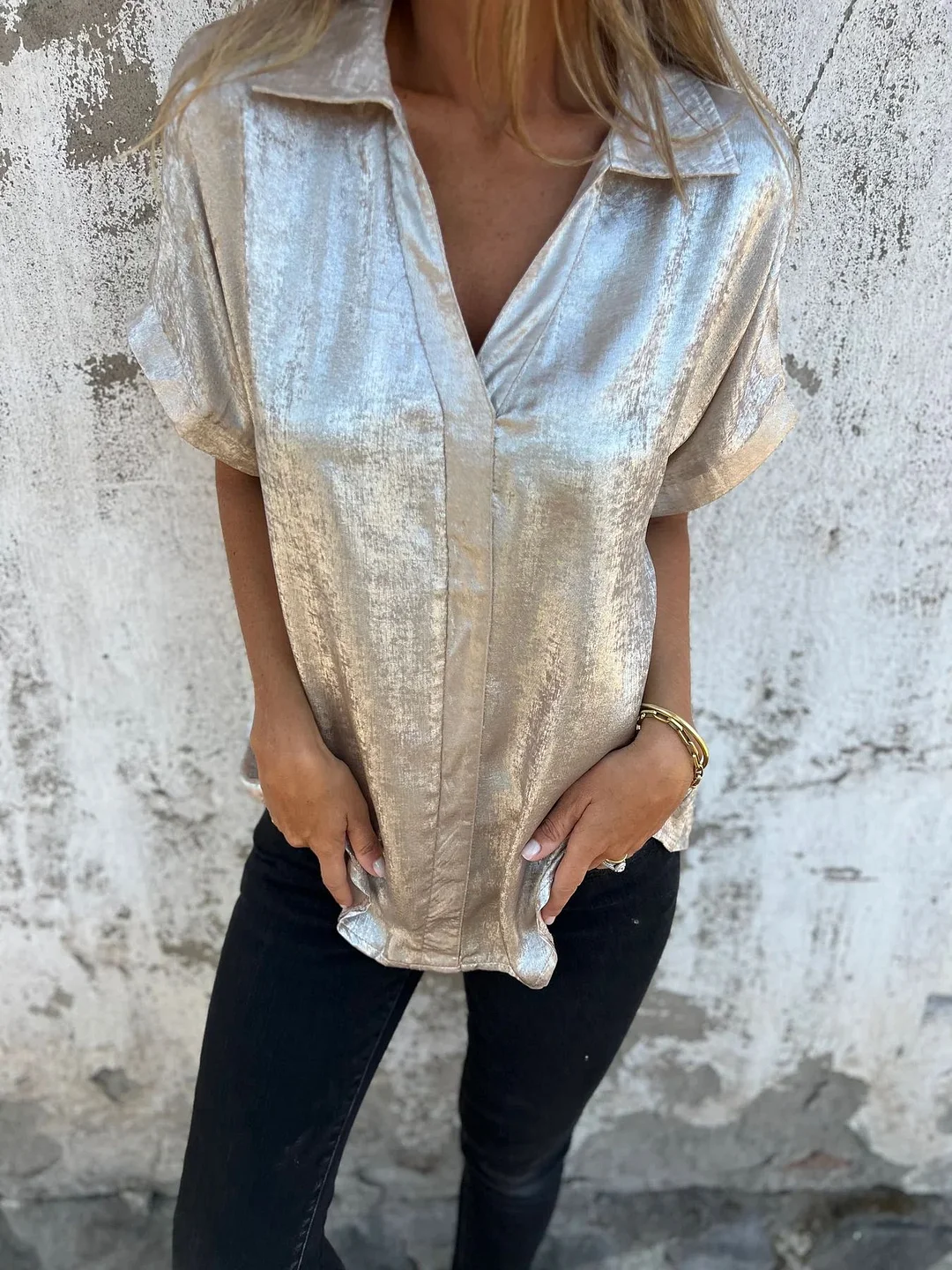 Nigikala Nigikala Summer New Casual Loose Hot Short-Sleeved Collar Shirt For Women