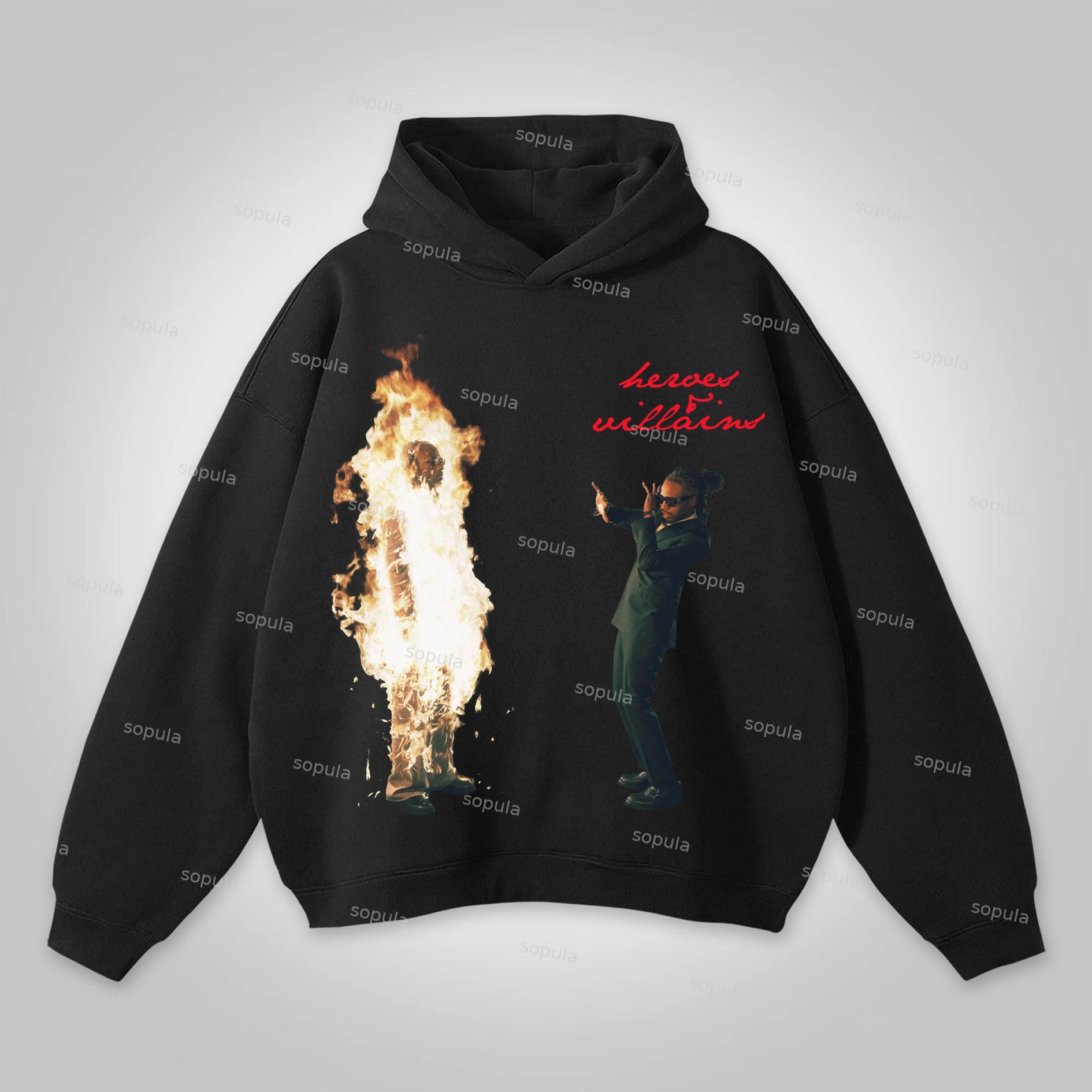 Sopula Heroes & Villains Flame Portrait Graphic Hoodie - Sopula｜Premium Graphic Tees & Graphic Clothing