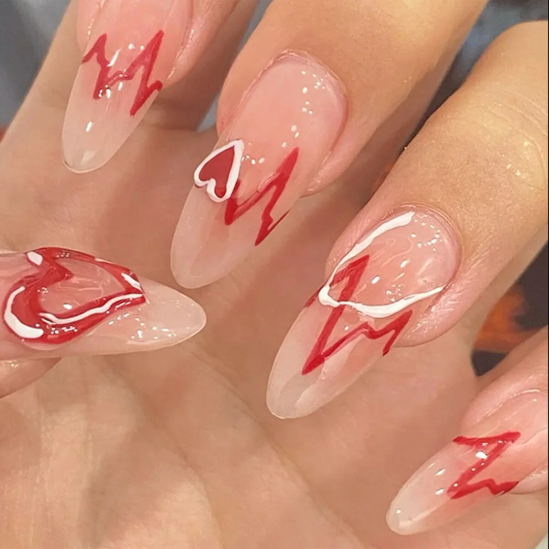 Personality Graffiti Flame Sweet Cool Girl False Nail Art Fake Nails With Glue And Sticker 24pcs/box-Nail Inspo