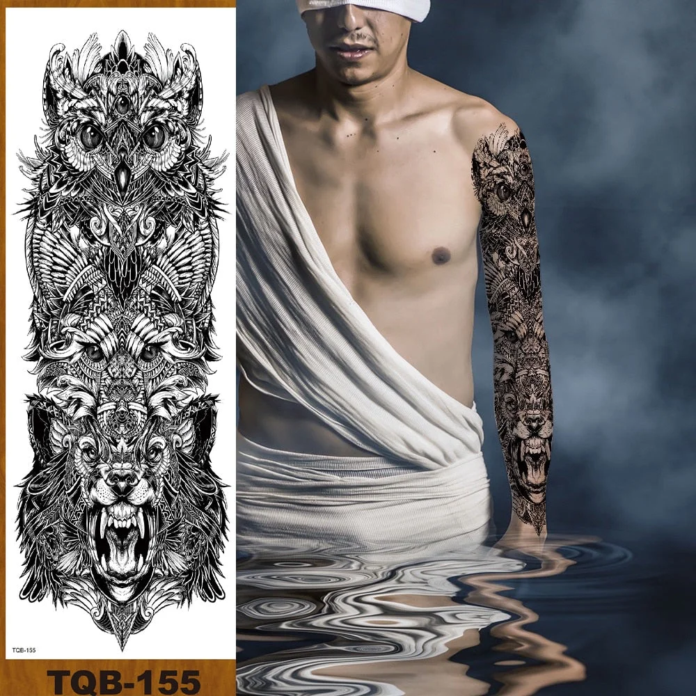 Full Flower Arm Temporary Tattoo Stickers Man Woman Girl Body Leg Fake Tatoo Sexy Fox Bear Owl Cheetah Tiger Timberwolves Lion