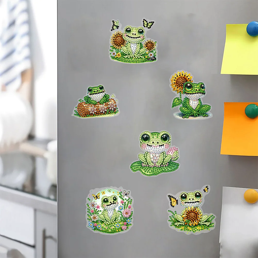  6 Pcs Sunflower Frog Diamond Painting Cartoon Fridge Magnetic Stickers