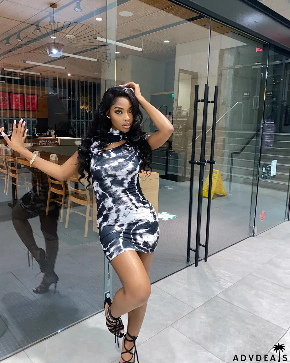 Tie Dye Print Backless Short Sleeve Mini Dress