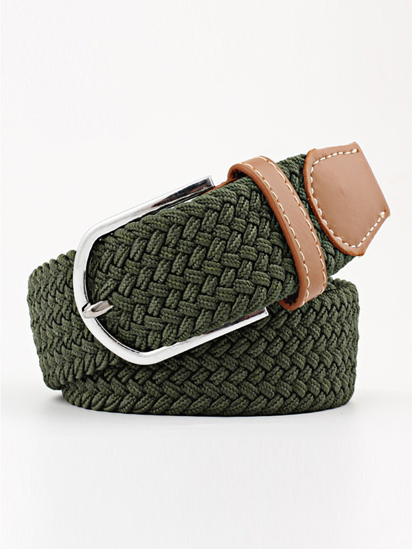 20 Colors Simple Contrast Color Weave Belt ARMY GREEN-One_size