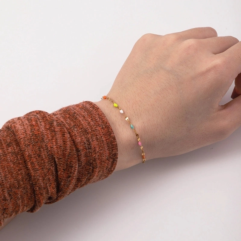 2 Pieces Pastoral Minimalist Geometric 304 Stainless Steel Enamel Bracelets Anklet