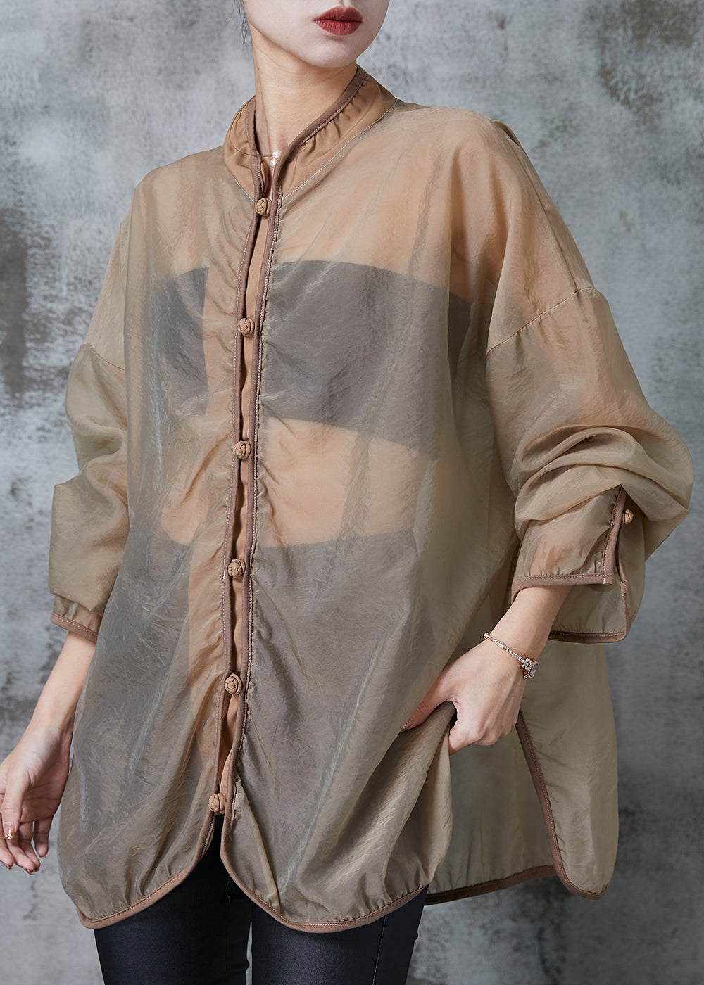 VCSHOES Brown Hollow Out Tulle UPF 50+ Coat Jacket Spring