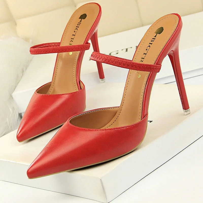 BIGTREE Shoes Rivet High Heels Woman Pumps Pu Leather Women Heels 9cm Sexy Party Shoes Black Red Apricot Wedding Shoes Female
