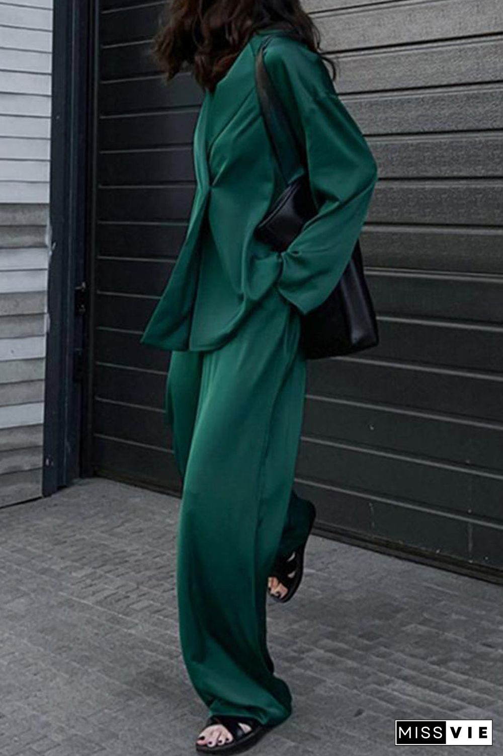 Casual Simplicity Solid Pocket Turndown Collar Long Sleeve Two Pieces