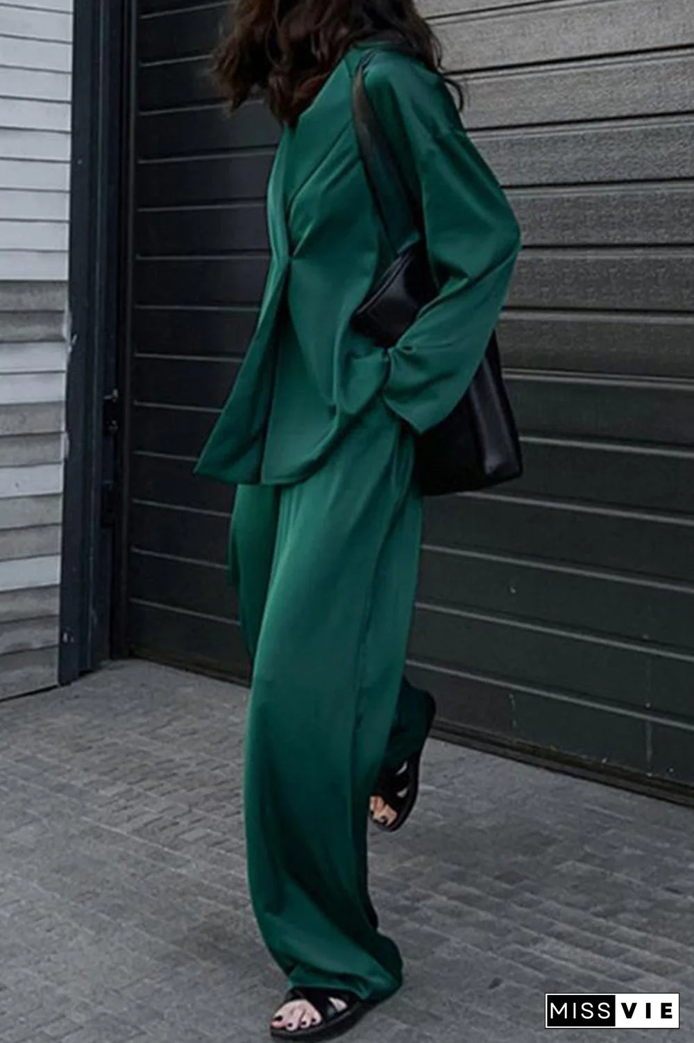 Casual Simplicity Solid Pocket Turndown Collar Long Sleeve Two Pieces