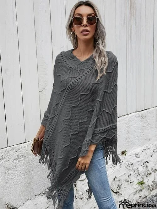 Texture Fringe Hem Poncho