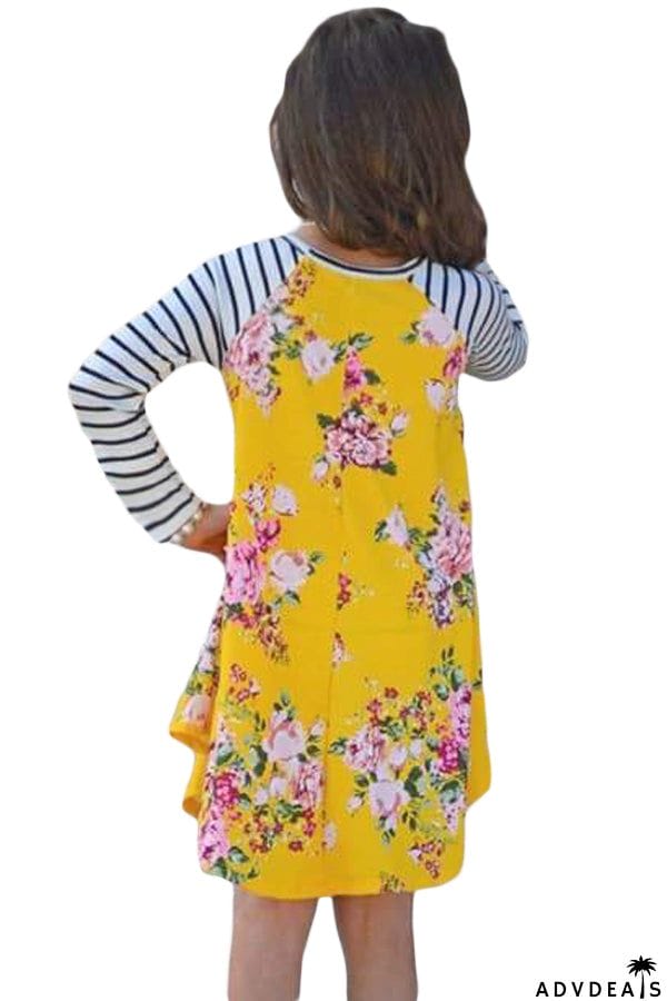 Spring Fling Floral Striped Sleeve Short Dress for Kids