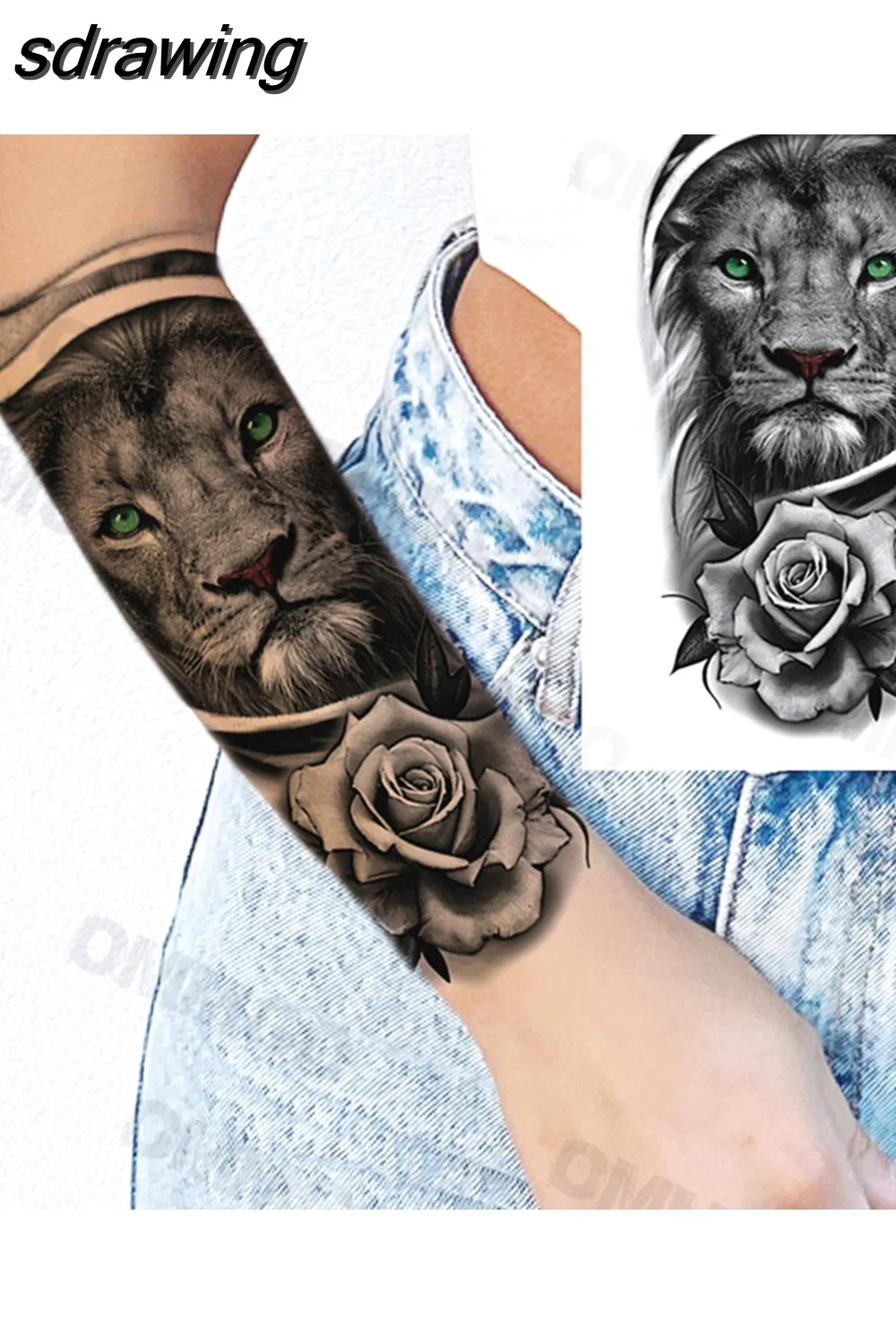 sdrawing Lion Rose Flower Temporary Tattoos For Women Adult Girl Compass Skull Fake Tattoo Arm Thigh Body Art Waterproof Tatoos