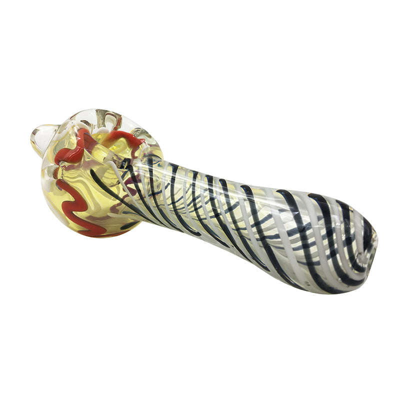 Beautiful Glass Hand Pipe with Black Grain and Colored Flower