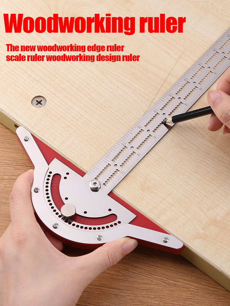 

T-Type Woodworkers Edge Rule Protractor 70 Degree Round Head Rotary Gauge, 15 inches, 501 Original